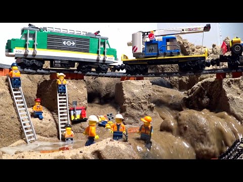 Lego Dam Breach - Bridge Collapse And Lego Train Crash Into Water