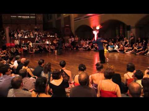  Sebastian Achaval,    Roxana Suarez,    Mariano Frumboli,    and  Juana Sepulveda  are  dancing  to  "  Racing Club  "  by  Rodolfo Biagi  at  Festivalito Tango Primavera  in  2014