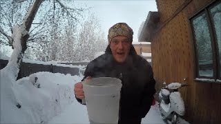 Throwing water into the air at -52 below zero in fairbanks Alaska