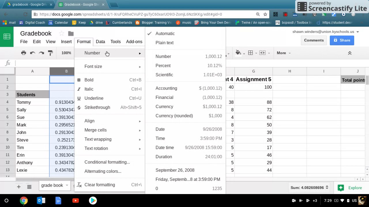 Sheets Grade-book Formulas