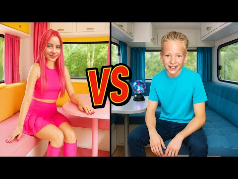 🚐 PINK vs BLUE RV 🟪 🟦 24 HOURS with the RV 🥳 GIRLS vs BOYS 🧍‍♂️🧍‍♀️ Part 2