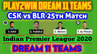 CSK vs BLR 25th Match IPL 2020 | CSK vs BLR Dream11 Team Prediction | Dream11 IPL | CSK vs RCB 🔥😱