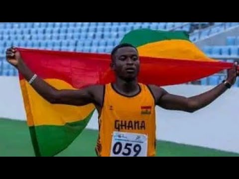 Abdul Razak Sheriff runs 10.96sec in U18 Male 100m Final. CAA Region 2 Championship. Cape Coast2022.