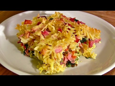 Nudelauflauf mit Schinken Käse Sahnesauce-Nudel Auflauf überbacken