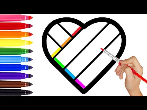 How to draw hearts and color rainbow glitter for kids