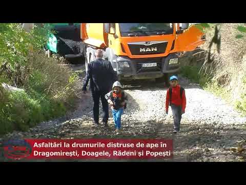 VIDEO//Asfaltări la drumurile distruse de ape în Dragomirești, Doagele, Rădeni și Popești