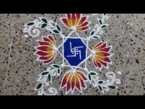 Morning /Daily Rangoli || Colourful Rangoli  || Simple & Easy Free Hand Rangoli  || Flower Rangoli