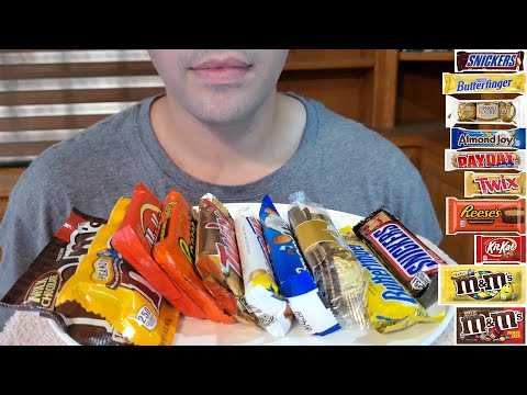 chocolate candy bars mukbang asmr (snickers twix kitkat reeses m&m) [NO TALKING]