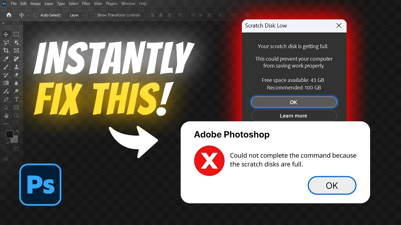Quick Fix: Photoshop Scratch Disk Full & Low Space Error!