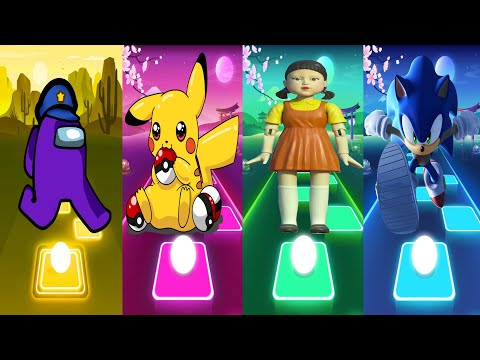 Among Us Vs Pikachu Vs Squid Game Vs Sonic |  Tiles Hop EDM Rush