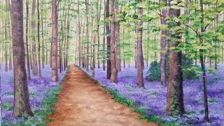 Bluebell Woods Beginner Landscape Acrylic Painting Tutorial LIVE