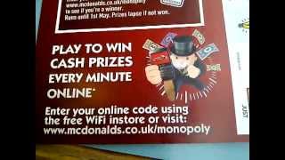 2012 Mcdonalds Monopoly Millions how to play ENGLAND UK  swap here