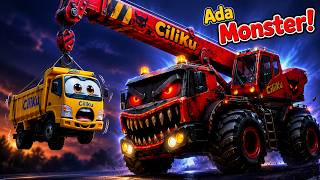 Download lagu Ada Truk Monster! 😨😈| Roda Roda Truk Berputar - Truk Crane Monster Menculik Truk 🛻| Lagu Anak 3D🎵 mp3