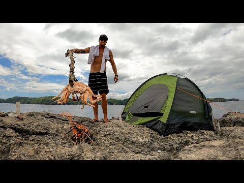 SOLO CAMPING ON A CLIFF WITH NO FOOD! Exploring an amazing new island. FISH ARE TOO BIG
