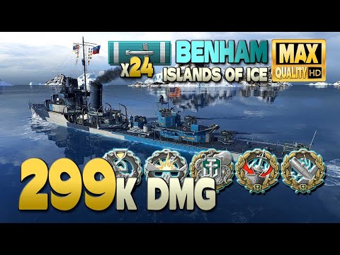 Destroyer Benham on map Islands of Ice, 299k damage - World of Warships