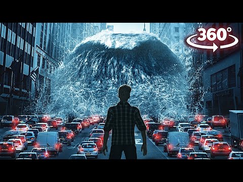 VR 360 INCREDIBLE STORM AND REAL TSUNAMI IN THE CITY -  How will you survive in a sinking city