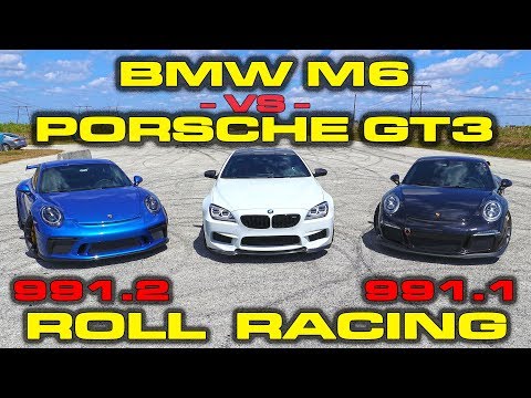 Porsche 911 GT3s take on a 700HP Dinan BMW M6 Roll Racing
