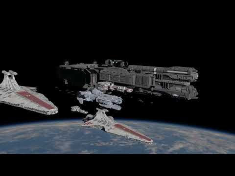 Republic Venator Class Star Destroyer fleet and UNSC Warships Exiting Hyperspace - Short Animation