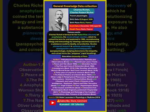 Charles Richet, 13th Nobel Laureates in Physiology or Medicine (1913), discovery of anaphylaxis