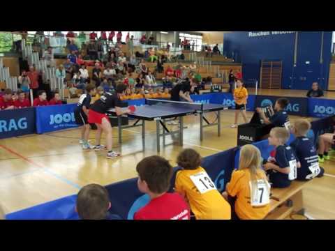 mini-Bundessieger 2016 spielen Doppel mit Tanja Krämer und Tobias Hippler