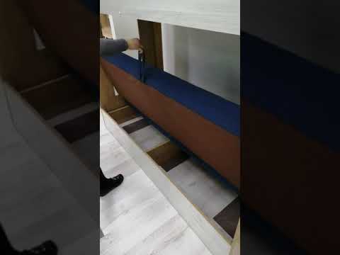 Кровать двухъярусная с диваном и лестницей-комодом "Лаворо" (Сосна винтерберг/Маренго/Рогожка Bahama Green (AT)) D_B3