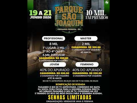VAQUEJADA AO VIVO PARQUE SÃO JOAQUIM FERNADO PEDROZA/ RN