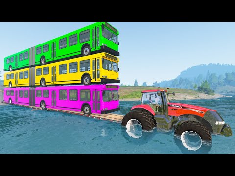 Limousine Long Bus Cars Overlap Flatbed Trailer Tractor Truck Transporter Rescue - Car vs Deep River