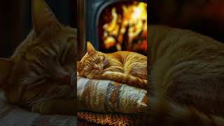 Cosy Cat Nap 🐈‍⬛💤 By the Glowing Fireplace #catvibes #fireplacesounds