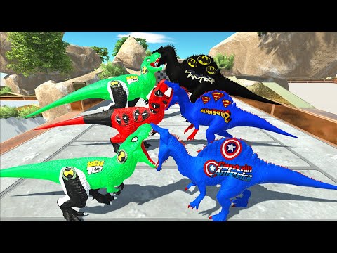 COUPLE BEN10 Vs DEADPOOL T-REX DEATH RUN CLIMB - Animal Revolt Battle Simulator