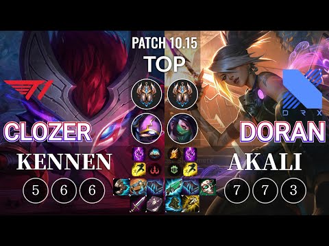 T1 Clozer Kennen vs DRX Doran Akali Top - KR Patch 10.15