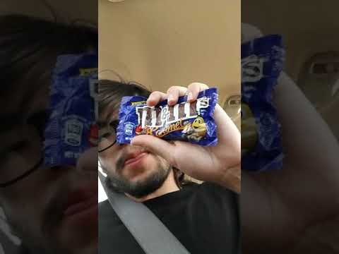 Candyman tryin out these limited edition m&m's with carmel