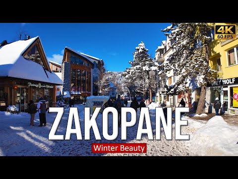 Winter in Zakopane, Poland ❄️ Snowy Krupówki Street & Beautiful Mountain Views | 4K Walking Tour
