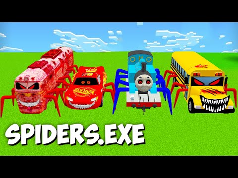 This is REAL SPIDER EXE SCARY METRO TRAIN and MCQUEEN and Thomas and School BUS in Minecraft