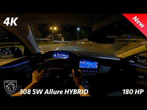 Peugeot 308 SW 2022 - Night POV & FULL Review in 4K | 180 HP (HYBRID), 0-100, base LED headlights