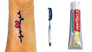 How To Make TEMPORARY Tattoo At Home with pen &amp; Toothpaste | Diy Tattoo With Pen | Pen Tattoo