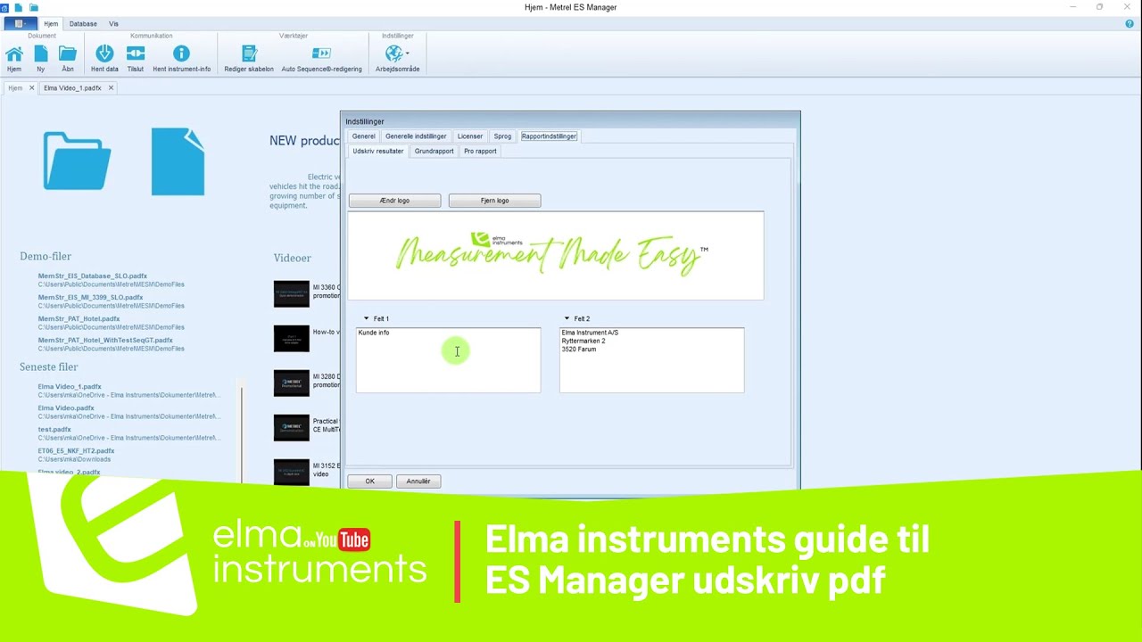 Elma Instruments guide til ES Manager Udskkrift til PDF