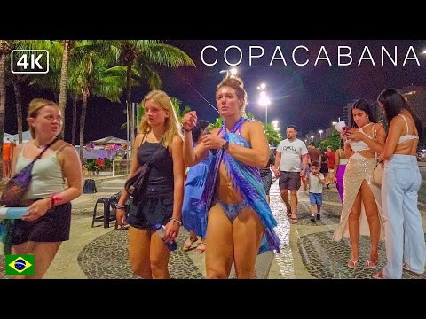 🇧🇷  Copacabana Boardwalk at Night | Rio de Janeiro, Brasil | 4K 2023