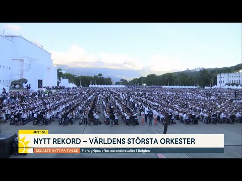 Världens största orkester satte nytt rekord - över 8000 spelade | Nyhetsmorgon | TV4 & TV4 Play