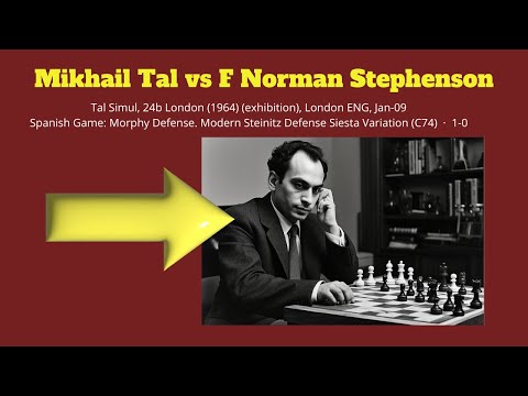 Mikhail Tal vs F Norman Stephenson - Spanish Game: Morphy Defense.  #mikhailtal #xadrez #chess