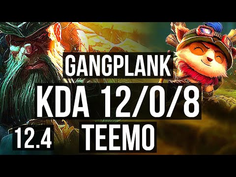 GANGPLANK vs TEEMO (TOP) | 12/0/8, Legendary, 1.0M mastery | NA Diamond | 12.4
