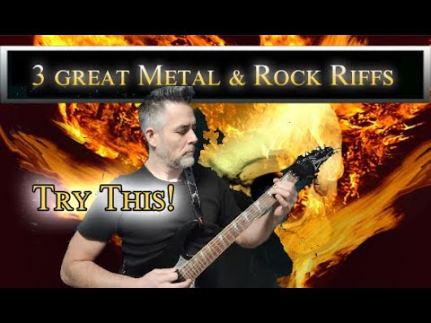 3 great metal & rock riffs with exact tab explanation in 160BPM - learn rhythm guitar