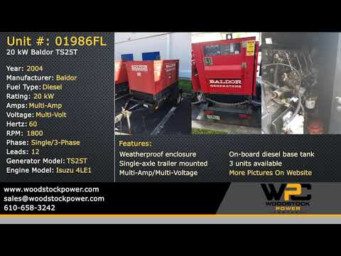 Used 20 kW Baldor TS25T Portable Diesel Generator