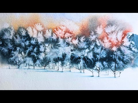 Watercolor Forest Painting | Calm Winter Landscape