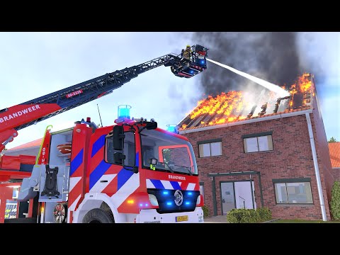 Emergency Call 112 - NEW Ladder Truck Mission Roof Fire! 4K