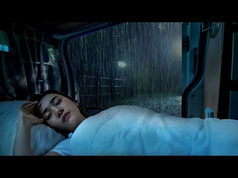 Heavy Rain on Camping Car Window for Deep Sleep - Night Thunderstorm for Insomnia