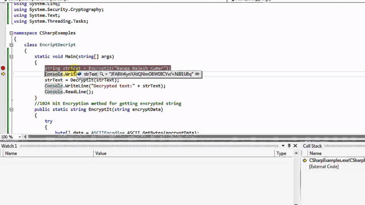 C#.Net Program 6 :Encryption and Decryption using C#(1024 bit encryption)
