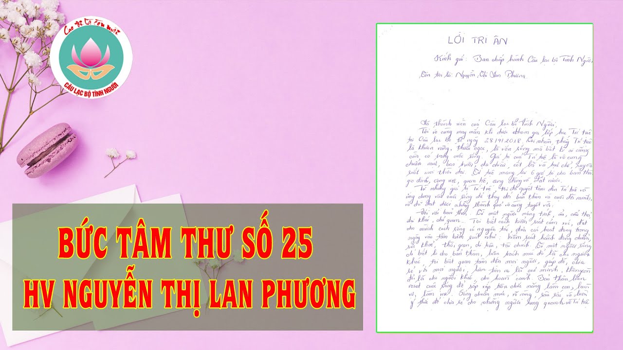 Tâm thư 25 - Lời tri ân CLB Tình Người của HV Nguyễn Thị Lan Phương (quận Cầu Giấy, Hà Nội)