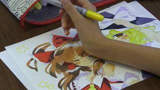 お絵描き動画　東方プロジェクト　魔理沙と霊夢　＃３着色コピック　完成