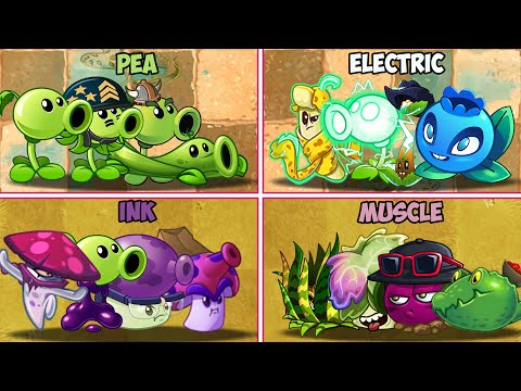 PvZ 2 Plant Team  - PEA Vs ELECTRIC Vs INK Vs MUSCLE Vs MAGIC Team - What teams will win?