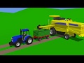 Tractor and Combine Harvester Harvesting a wheat field - cartoons and animations for children